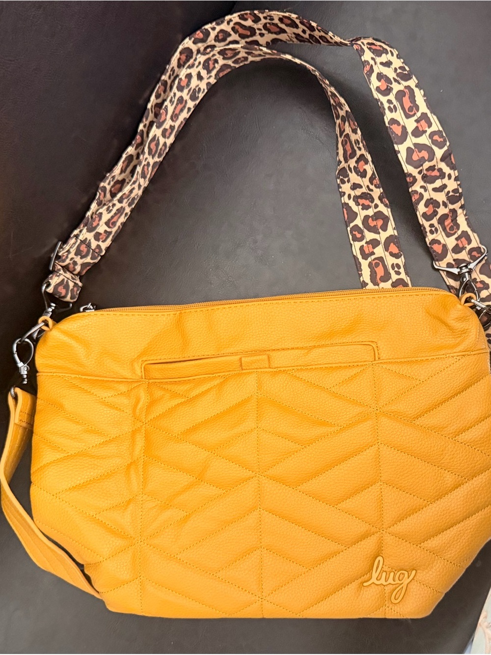 lug Mustard Quilted Crossbody with Leopard Strap